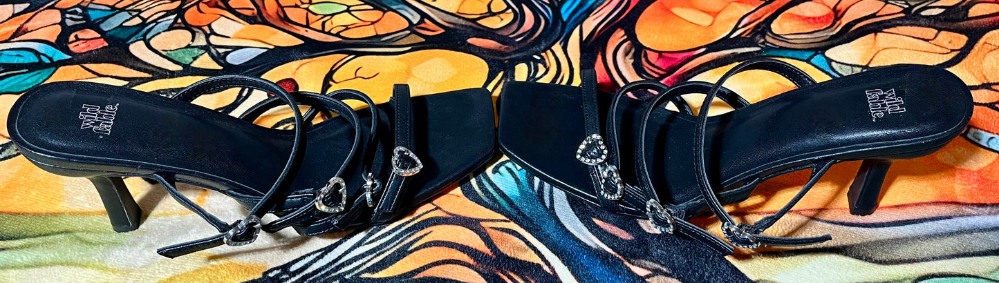 Wild Fable Black High Heels with Heart Accents- Size 8