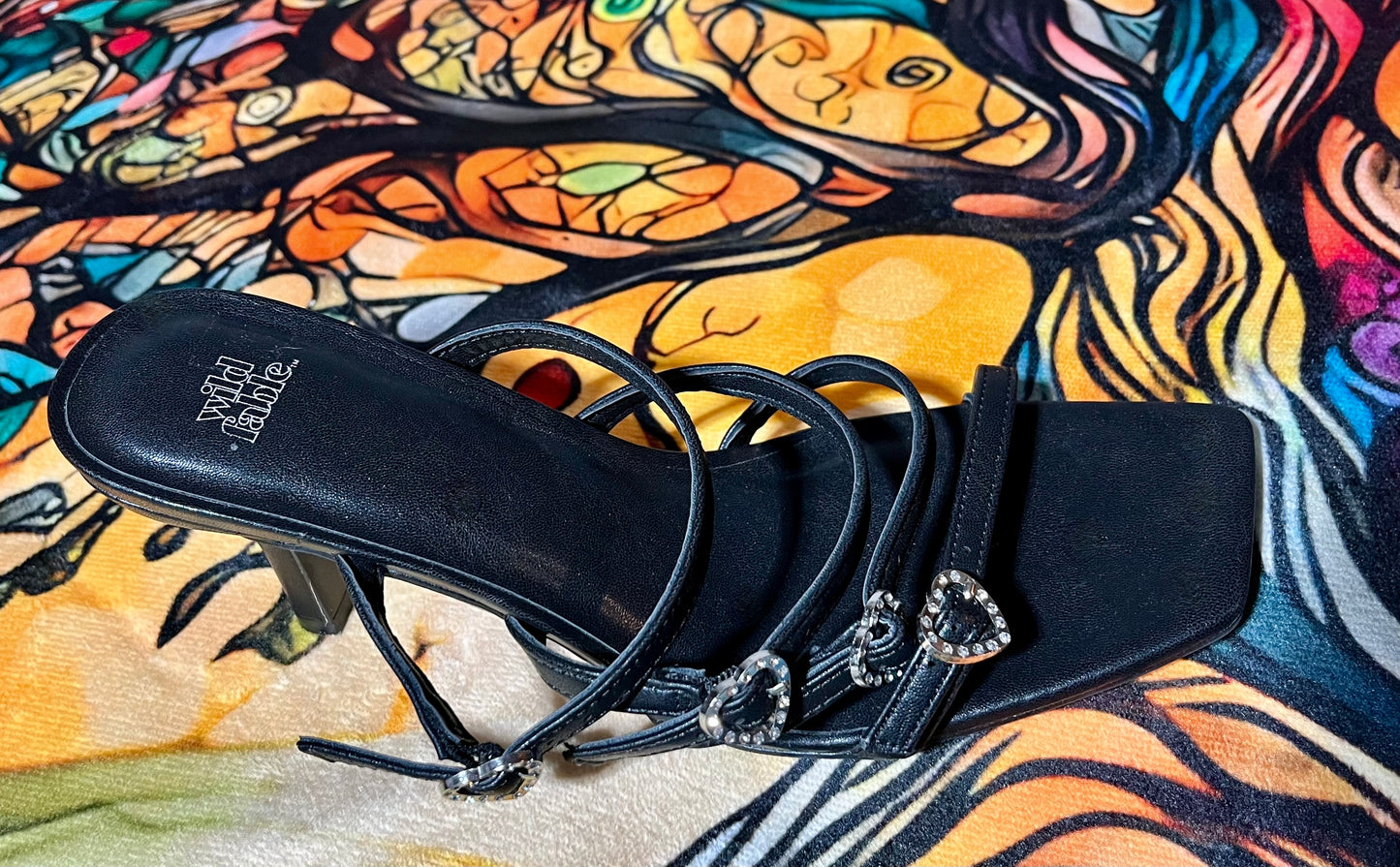 Wild Fable Black High Heels with Heart Accents- Size 8